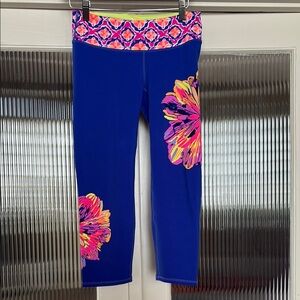 Blue Leggings with Pink Floral Design